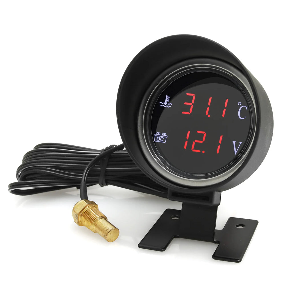 Digital Car Truck Water Temp Gauge + Voltmeter NPT1/8 10MM Temperature Sensor Head Plug Joint Pi - Automotive LED Light