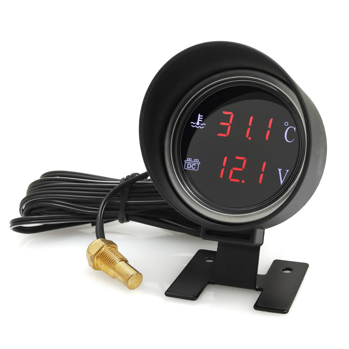 Digital Car Truck Water Temp Gauge + Voltmeter NPT1/8 10MM Temperature Sensor Head Plug Joint Pi - Automotive LED Light