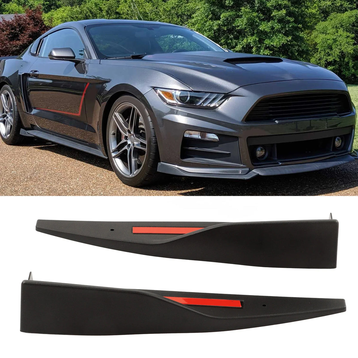 2Pcs Car Side Skirt Spoiler Left Right Wing Panel Body Kit Replacement for Ford Mustang Roush 20 - Automotive LED Light