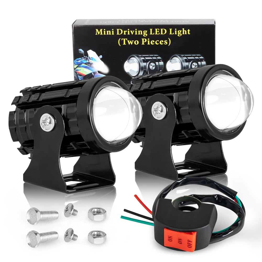 Motorcycle Led Spotlight Mini Driving Light 12V Hi/Lo Dual Color Motorcycle Headlight ATV Scoote - LED Motorcycle Light