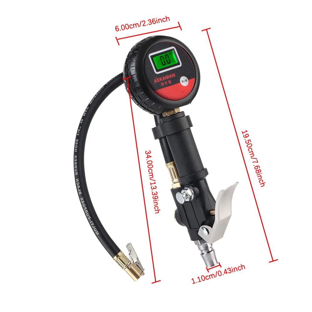 Portale Tire Pressure Gauge Motorcycle Inflator Hose Valve Adapter Digital Tyre Tester for Motor - Automotive LED Light