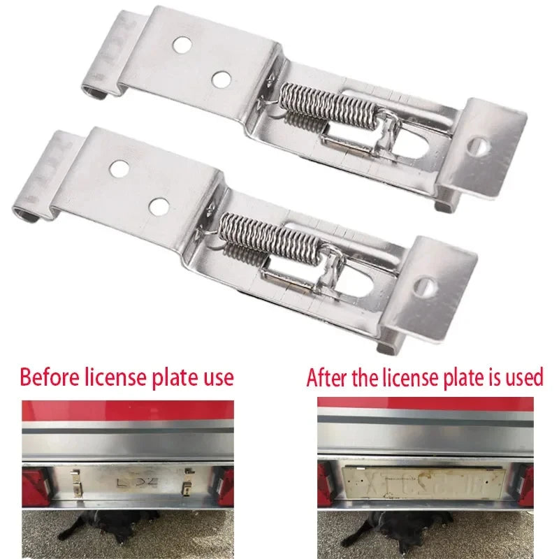 2 PCS Rectangular Car License Plate Spring Loaded Stainless Steel Bracket Cars Frame Holder Clam - Automotive LED Light