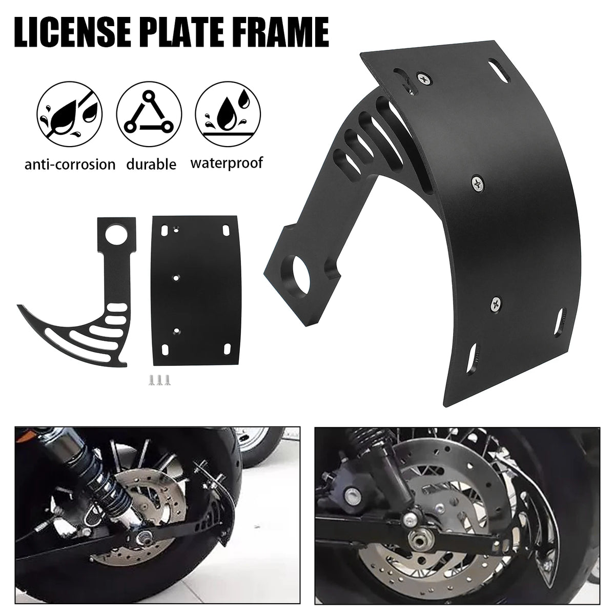 1” Axle Universal Motorcycle License Number Plate Holder Swingarm Mount Curved Vertical Bracket  - Automotive LED Light