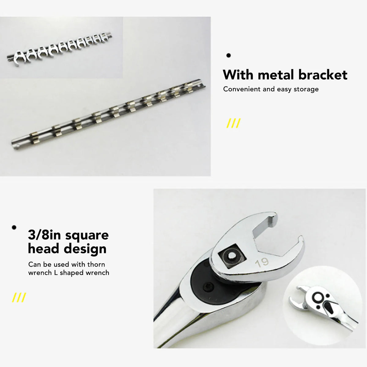 Crows Foot Wrench Set Crowfeet Wrench Adapters Easy To Use Rustproof Craved for Car Motorcycle H - Automotive LED Light