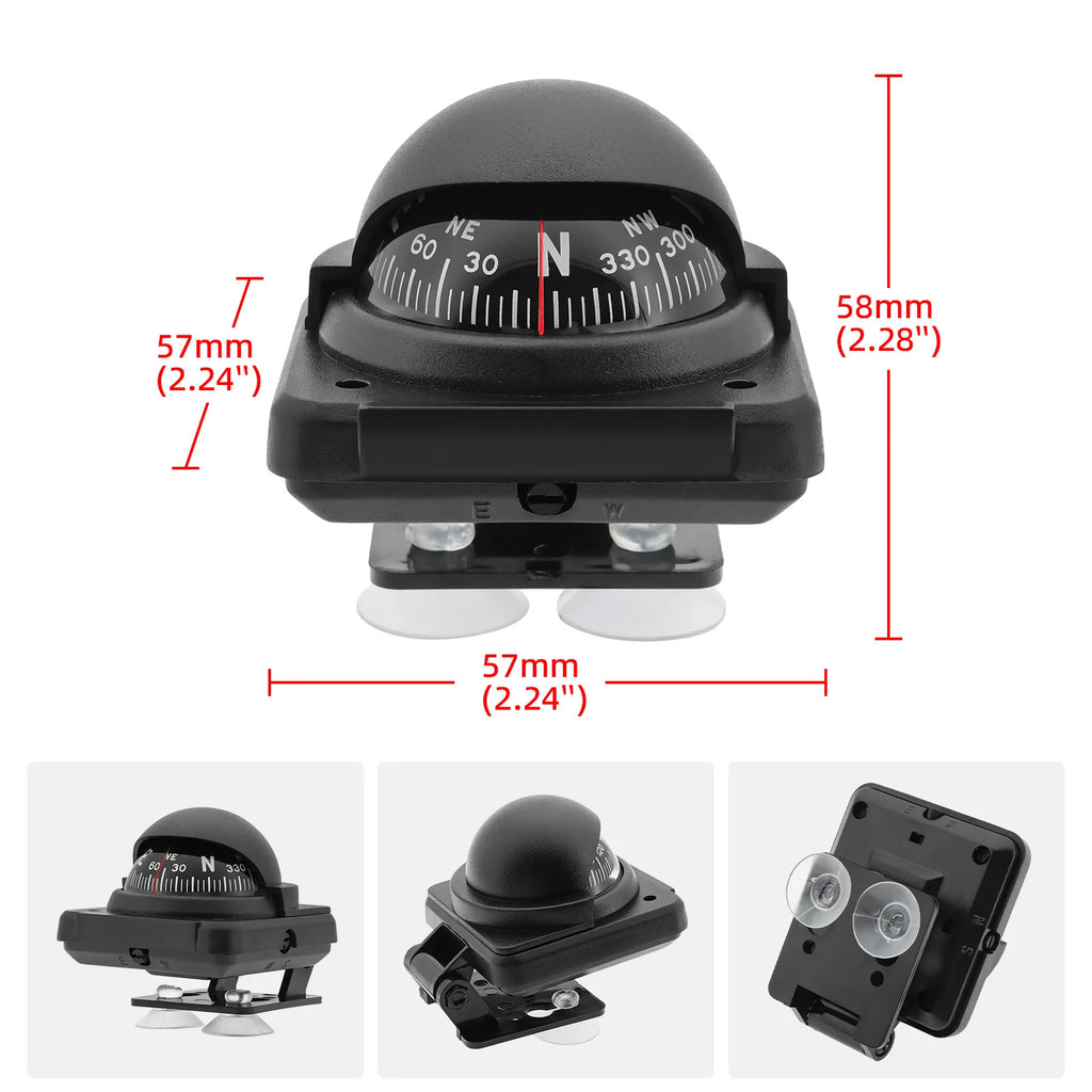 AD Universal Compass Mini Navigation Compass Rotary Adjustable Spherical Dashboard Guide Compass - Automotive LED Light