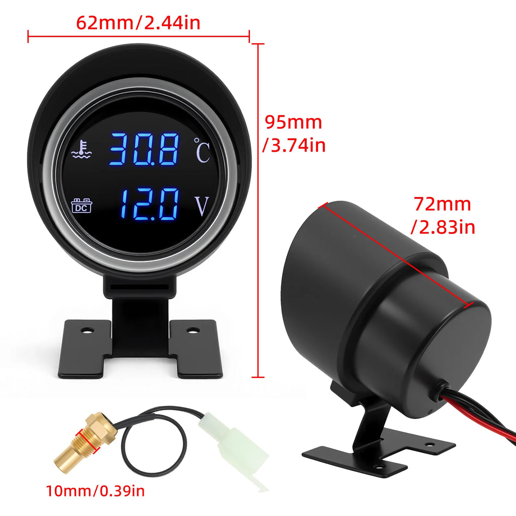 Digital Car Truck Water Temp Gauge + Voltmeter NPT1/8 10MM Temperature Sensor Head Plug Joint Pi - Automotive LED Light