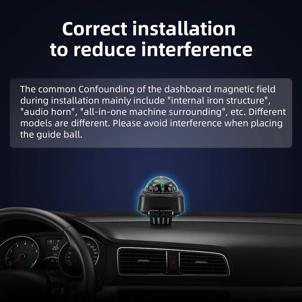 Car Compass Ball Shaped Variable Navigation Dashboard Car Compass Direction Pointing Guide For O - Automotive LED Light