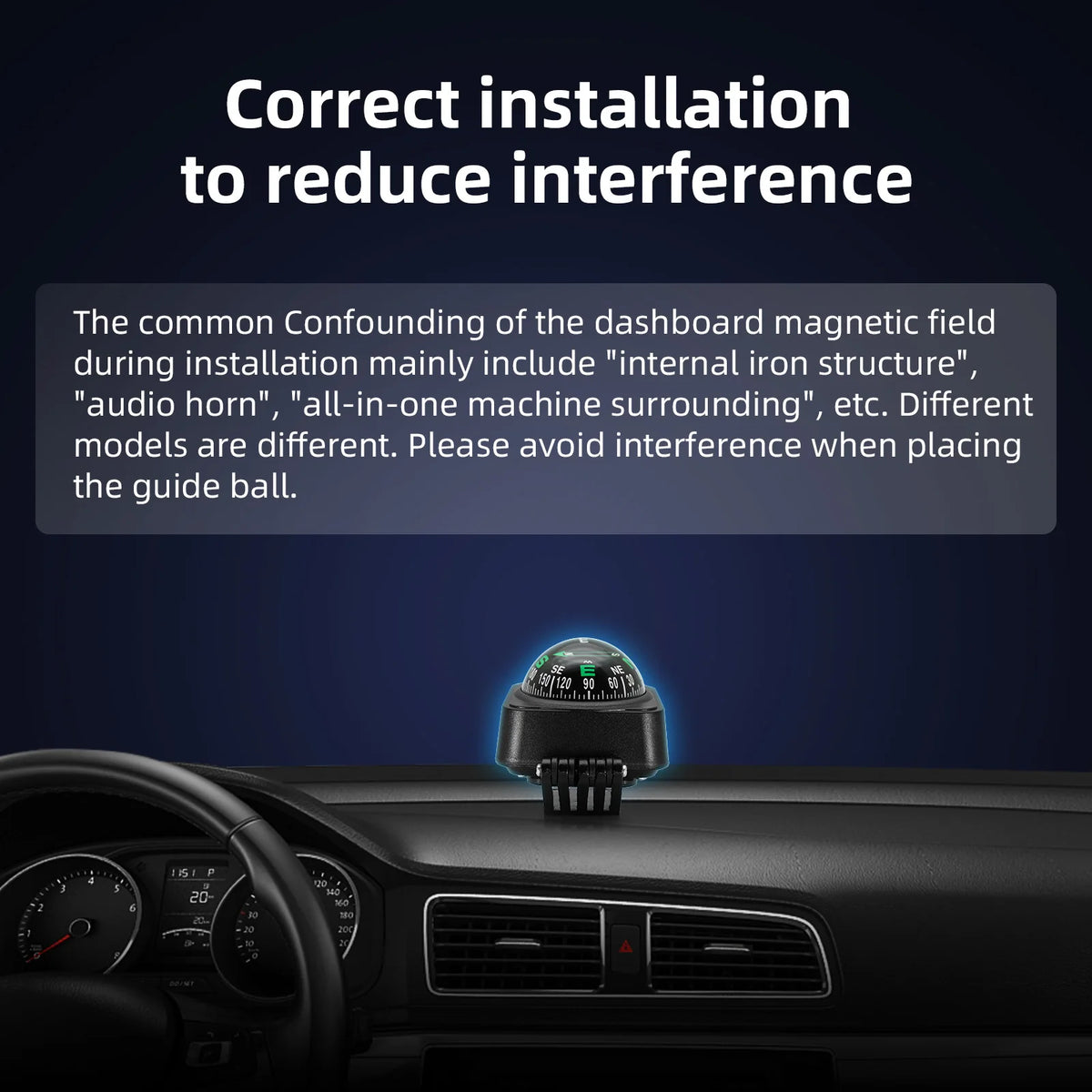 Car Compass Ball Shaped Variable Navigation Dashboard Car Compass Direction Pointing Guide For O - Automotive LED Light