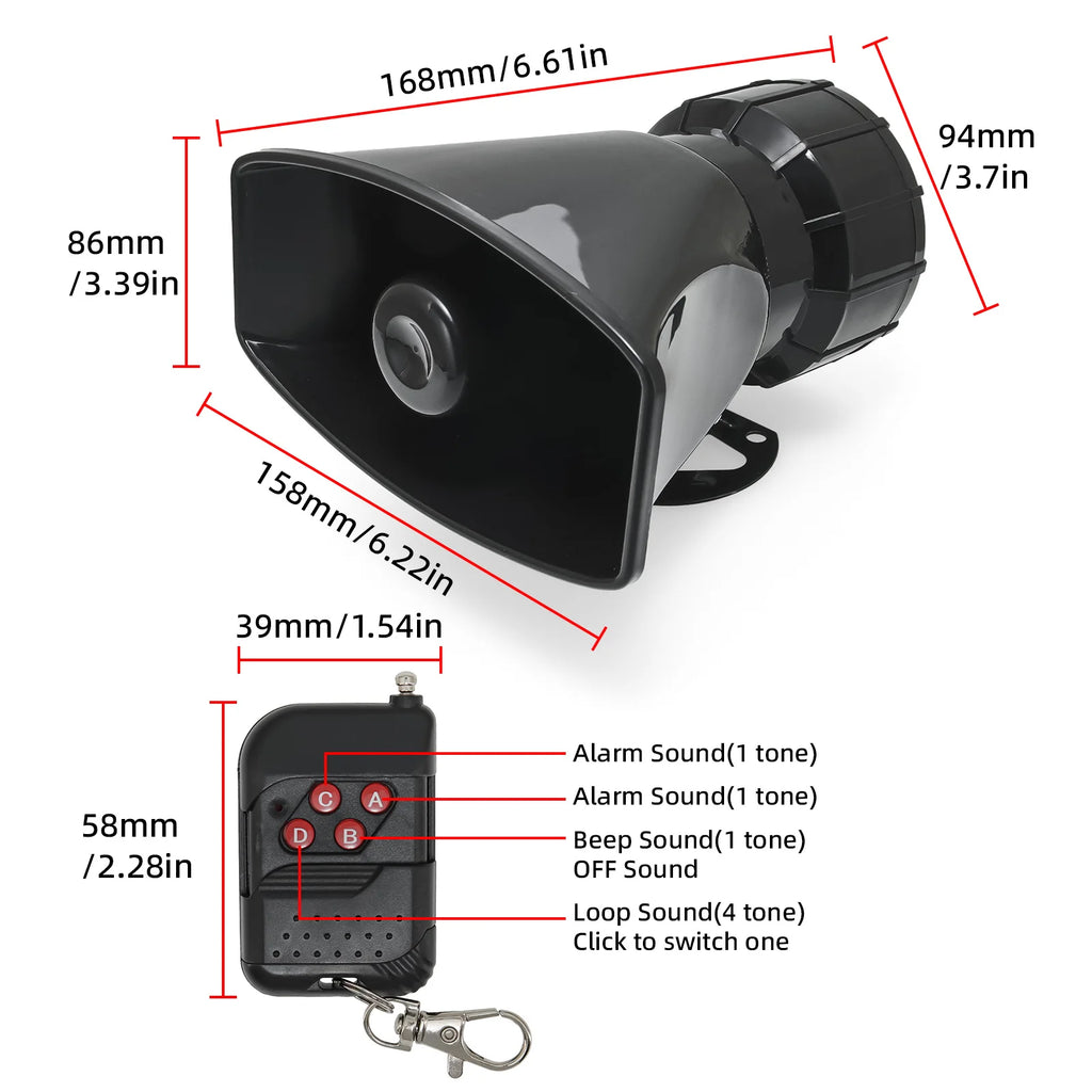 Car Accessories Multi-tone 7 Sounds 130dB Car Warning Alarm Air Horn Wireless Electronic Loud Fi - Automotive LED Light
