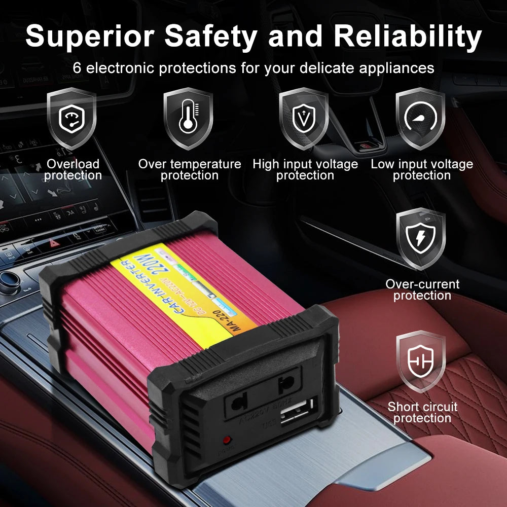 12V To 220V DC/AC Inverter Storage Batteries Inverter 220W Automobile Inverter Car Converter 1+1 - Automotive LED Light