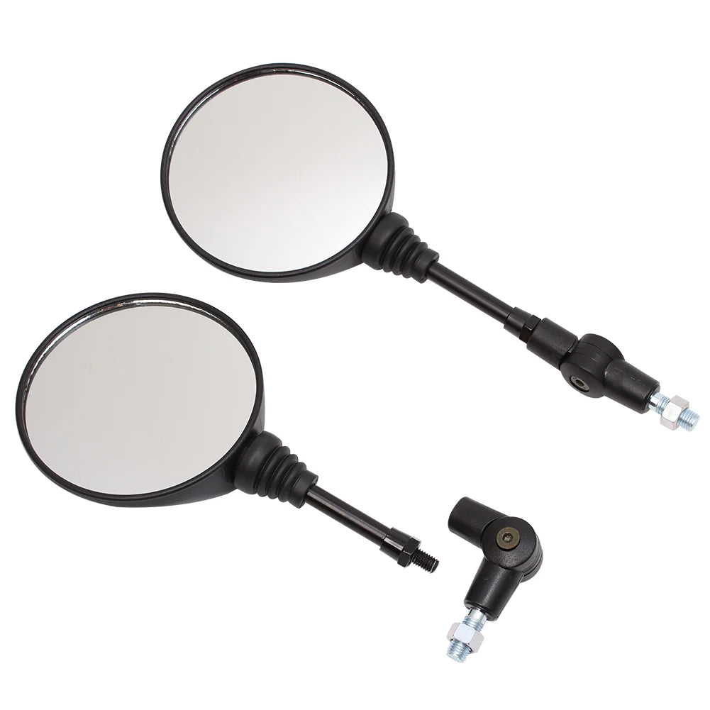 Motorcycle Black Universal 10mm Side Mirror Rearview Mirror Anti-fall Folding Round Mirror - Automotive LED Light
