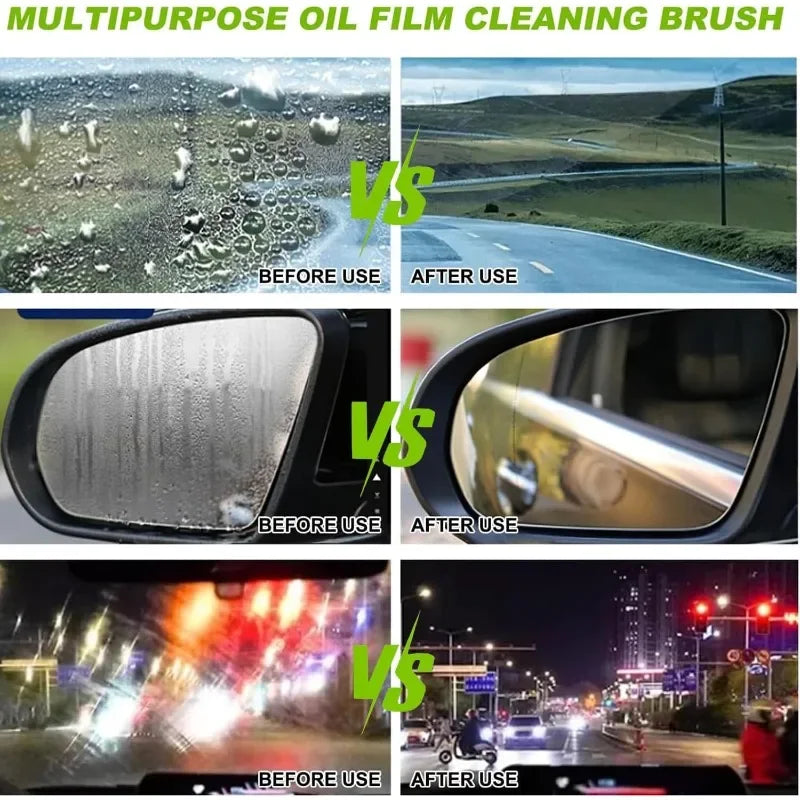 Auto Glass Oil Stain Remover Brush w/150ml Bottle - Car Windshield Deep Cleaning Tool for Foggy  - Automotive LED Light