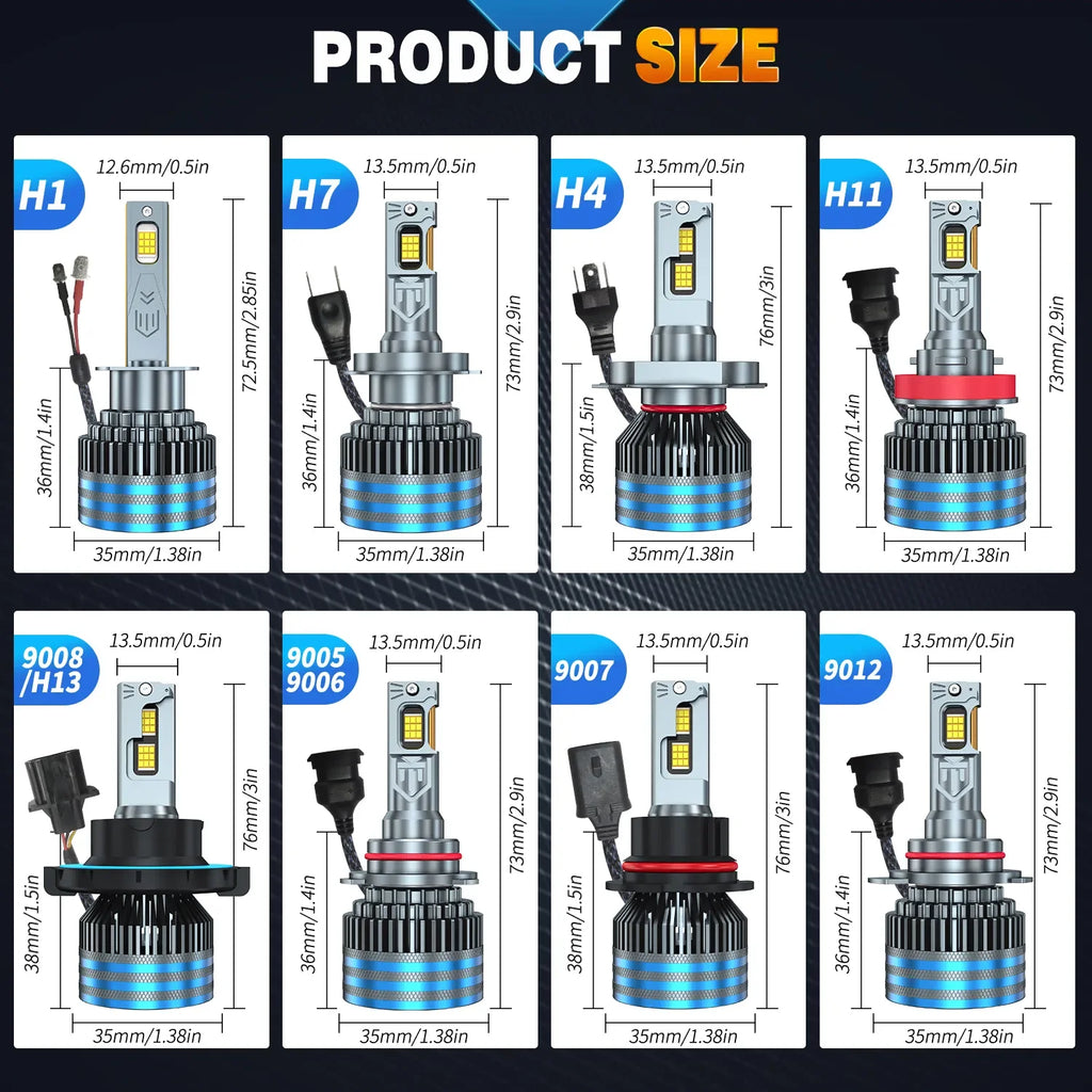 HYNBYZJ 800W 1000000LM H4 H7 H11 Led Bulb Canbus H1 H8 HB3 HB4 HIR2 9005 9006 90 for HIR2 H13 H11 - Canbus LED Headlight
