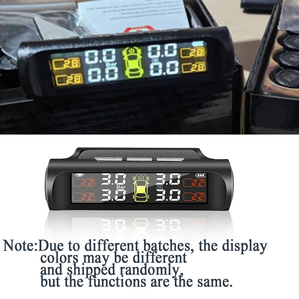 TPMS Car Tire Pressure Monitoring System Solar Charging 4 External Sensor Real-time Display Auto - Automotive LED Light