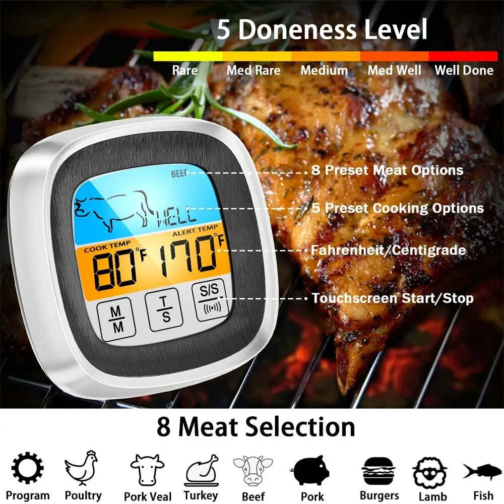 Digital Kitchen Thermometer Probe Touch Screen Meat Barbecue Food Temperature Measure Tool Steak - Automotive LED Light