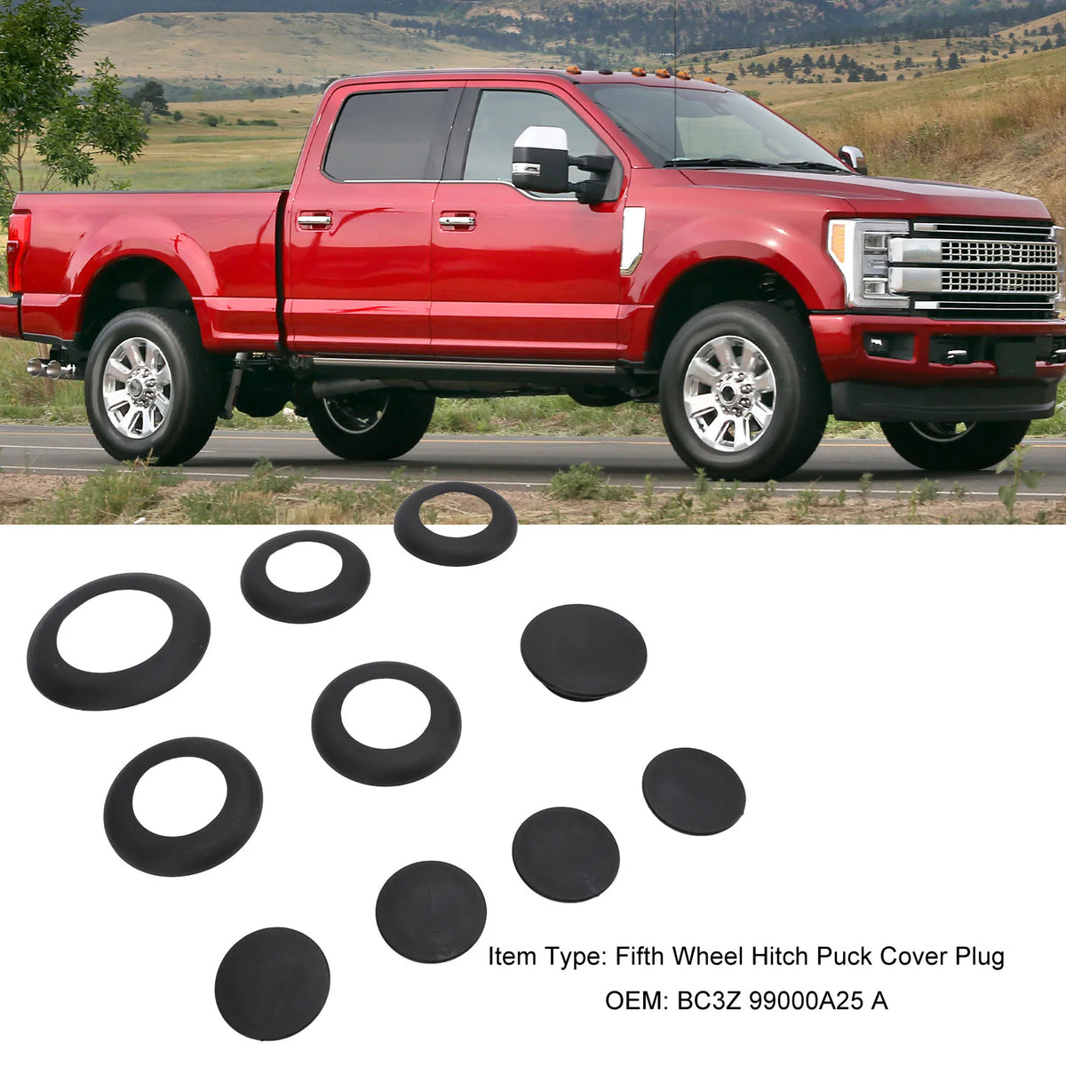 Trailer Fifth Wheel Hitch Puck Cover Plug Trim Ring Kit BC3Z 99000A25 A for F‑450 F‑550 Super Du - Automotive LED Light