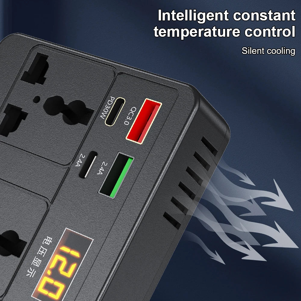 DC/AC Inverter 12V/24V to 220V Car Converter 7 Ports PD Type-C USB Chargers 3.0 Cigar Lighter Pl - Automotive LED Light