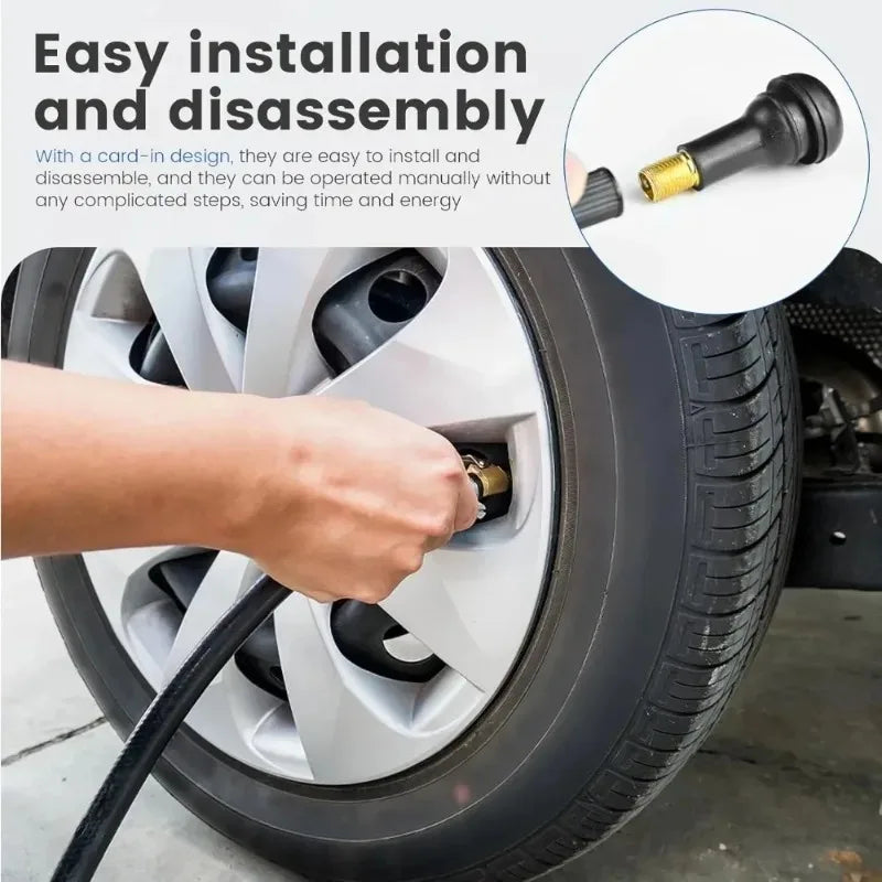 4/8/24PCS Car Tubeless Tire Valve Tire Valve Stem TR412/TR413/TR414/TR415 with Dust Cover Black  - Automotive LED Light