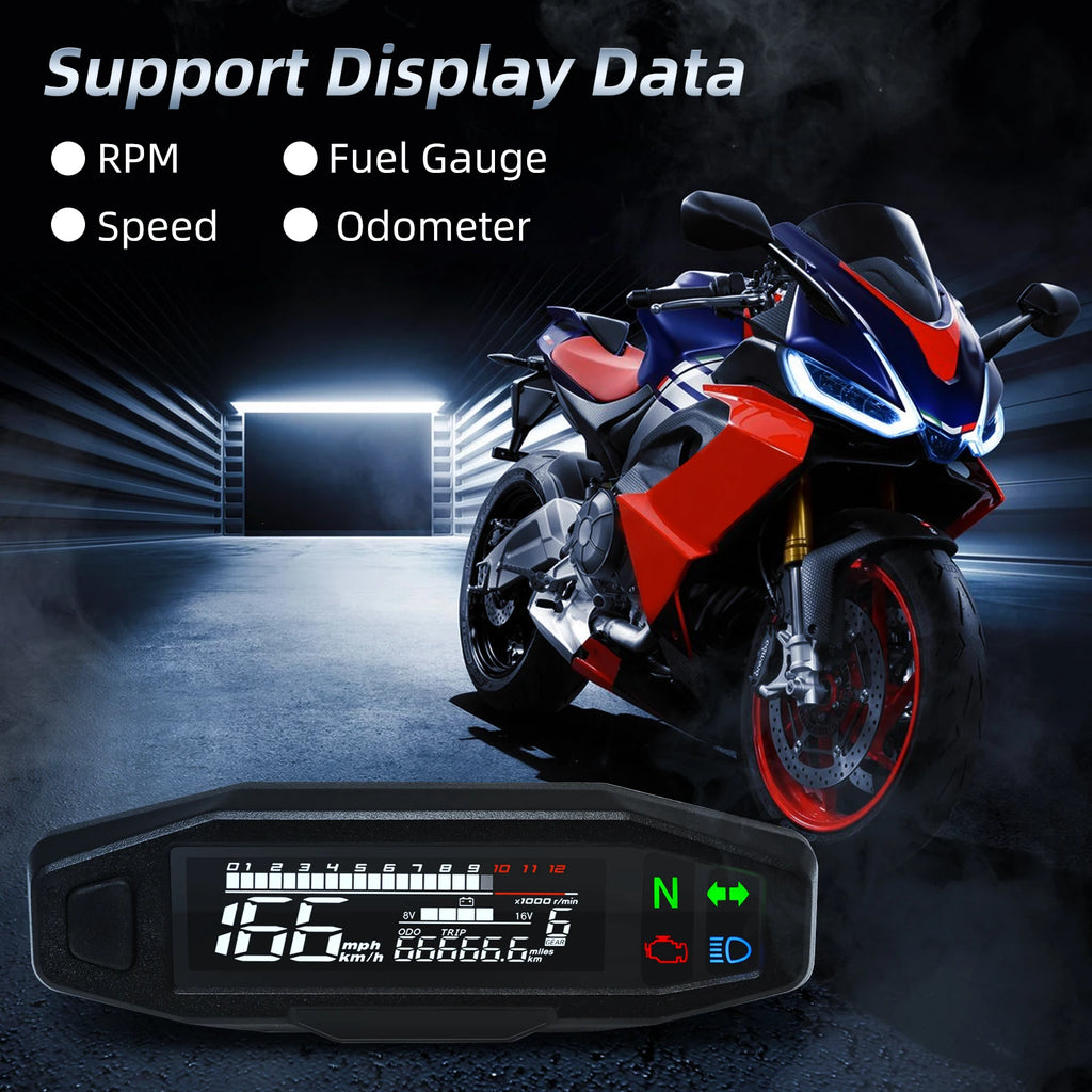 Universal RPM Motorcycle Speedometer LED Digital Dashboard Km/h MPH Odometer Oil Gauge Tachomete - Automotive LED Light