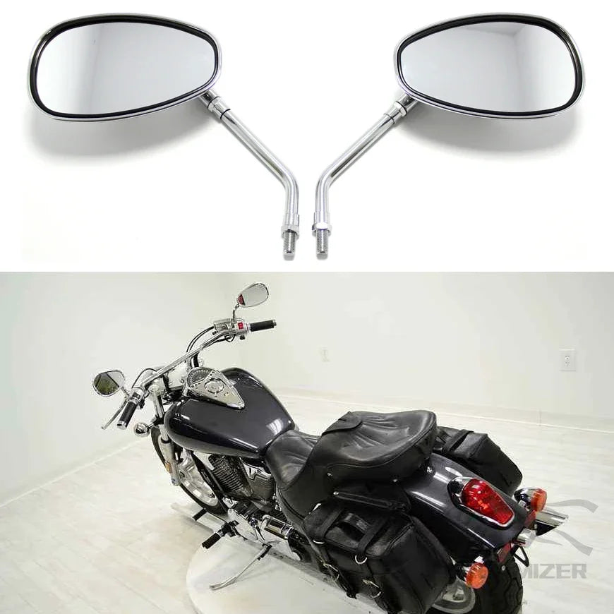 10MM Chrome Rearview Mirrors Motorcycle Motocross Scooter E-bike Racing Motorbike Side Mirror Re - Automotive LED Light