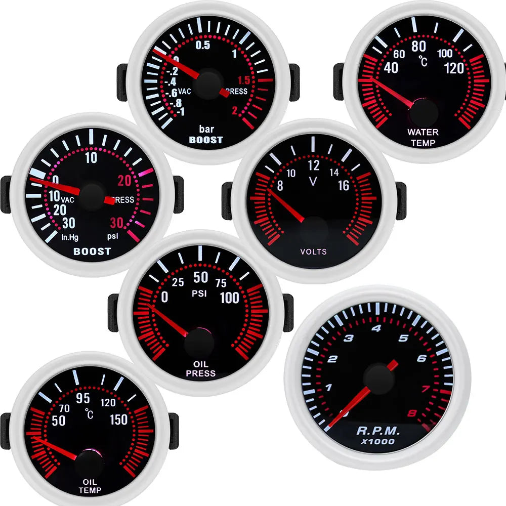 AD 52mm Universal Smoke Len Tachometer RPM Turbo Boost Gauge 2 Bar PSI Water Temp Meter Oil Pres - Automotive LED Light