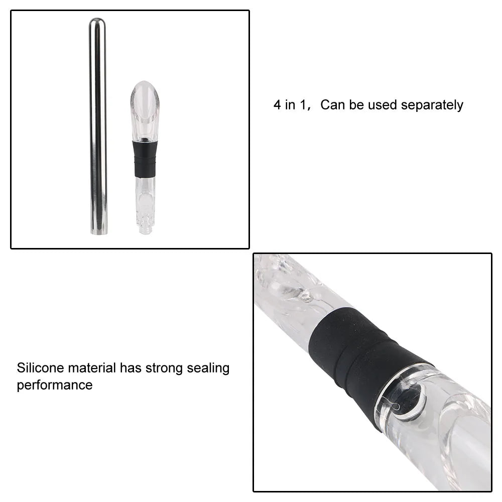 4 in 1 Stainless Steel Frozen Stick Beer Chiller Stick Wine Cooling With Wine Pourer+Stopper+Cut - Automotive LED Light