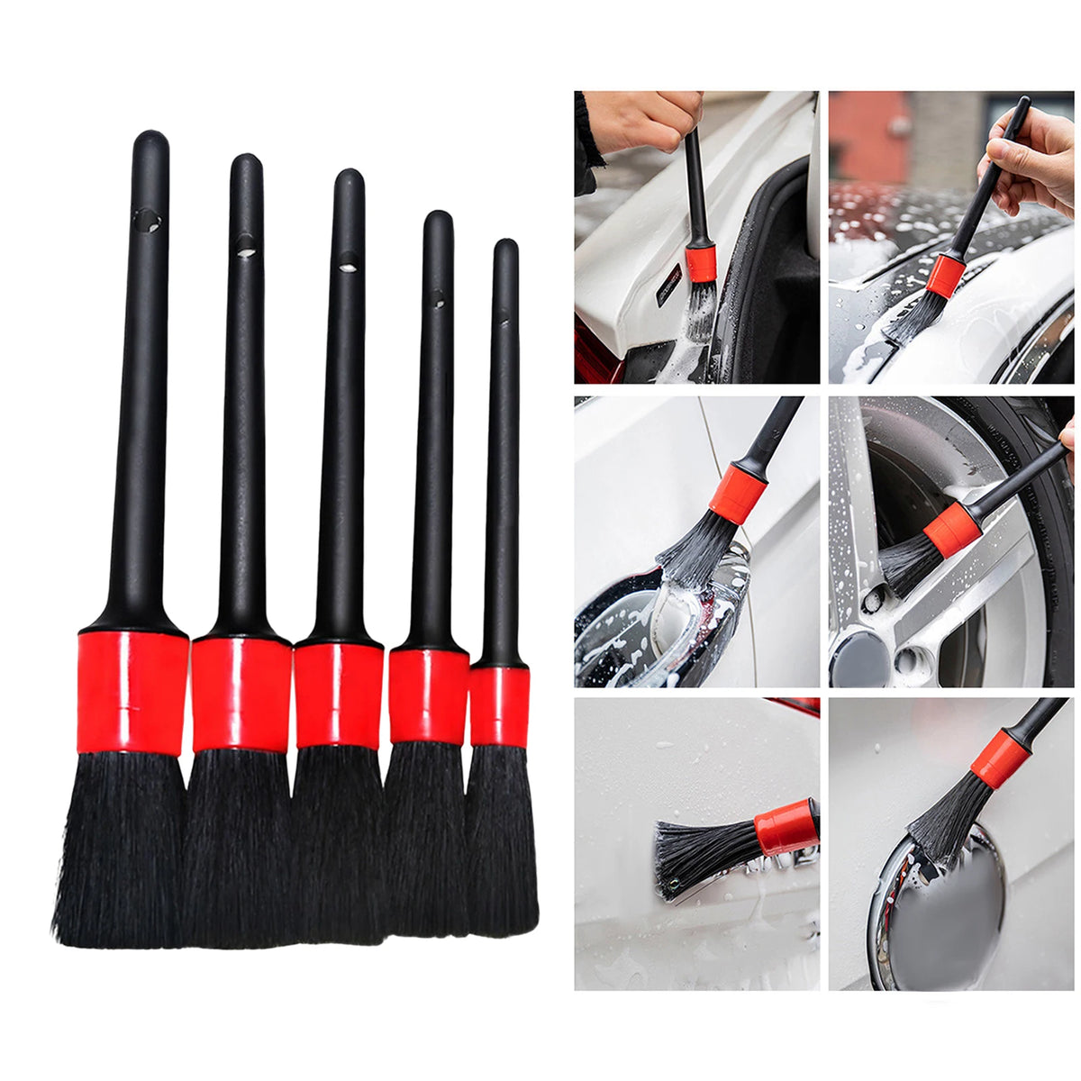 5 Sizes Auto Car Detailing Brushes Kit for Wheels Engine Console Dashboard Interior Exterior Cle - Automotive LED Light