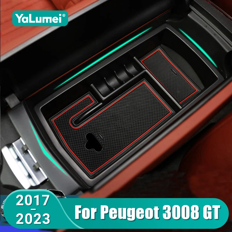For Peugeot 3008 GT 2017 2018 2019 2020 2021 2022 2023 Car Central Armrest Storage Box Organizer - Automotive LED Light