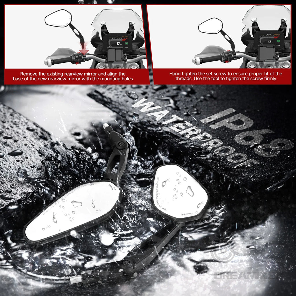 2Pcs Universal Motorcycle Mirrors Rearview Sports Motorcycle For Honda Kawasaki Scooter E-Bike R - Automotive LED Light