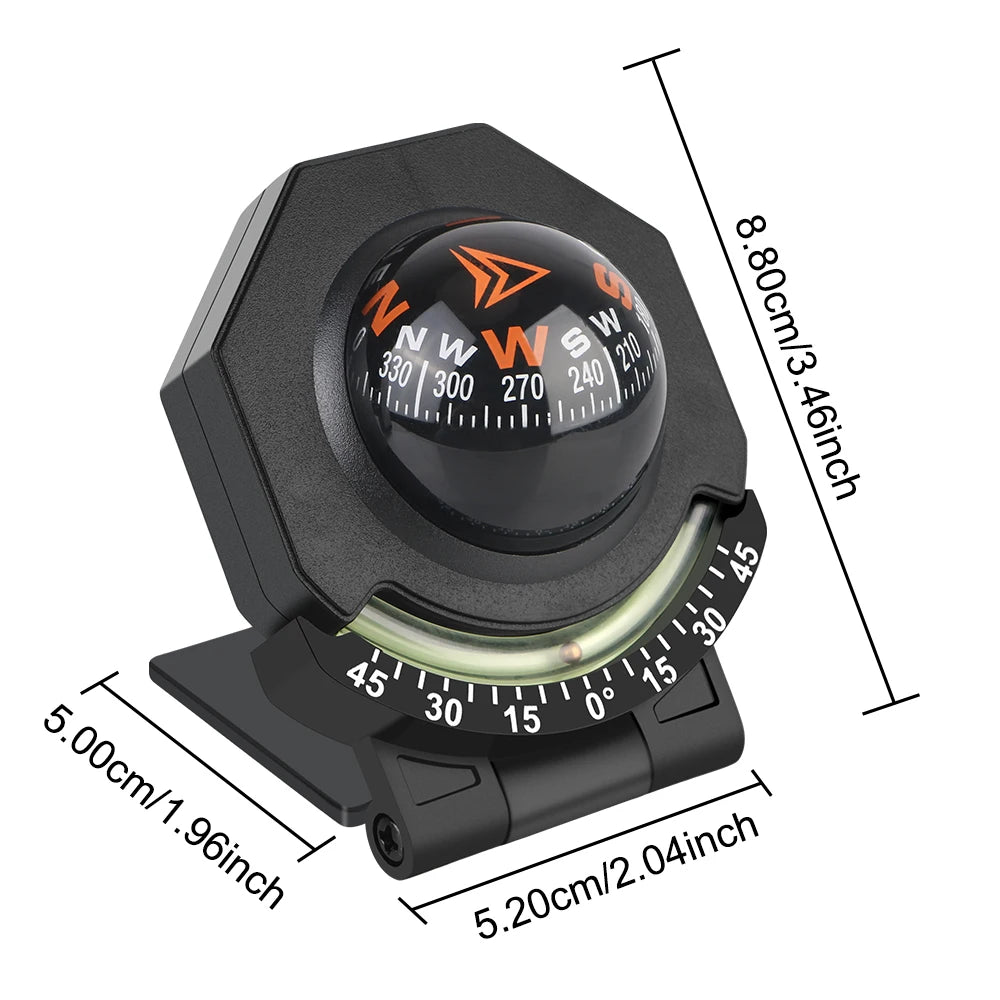 2-In-1 With Slope Meter Car Mount Compass Ball Compass for Vehicle Boat Foldable Car Dashboard C - Automotive LED Light