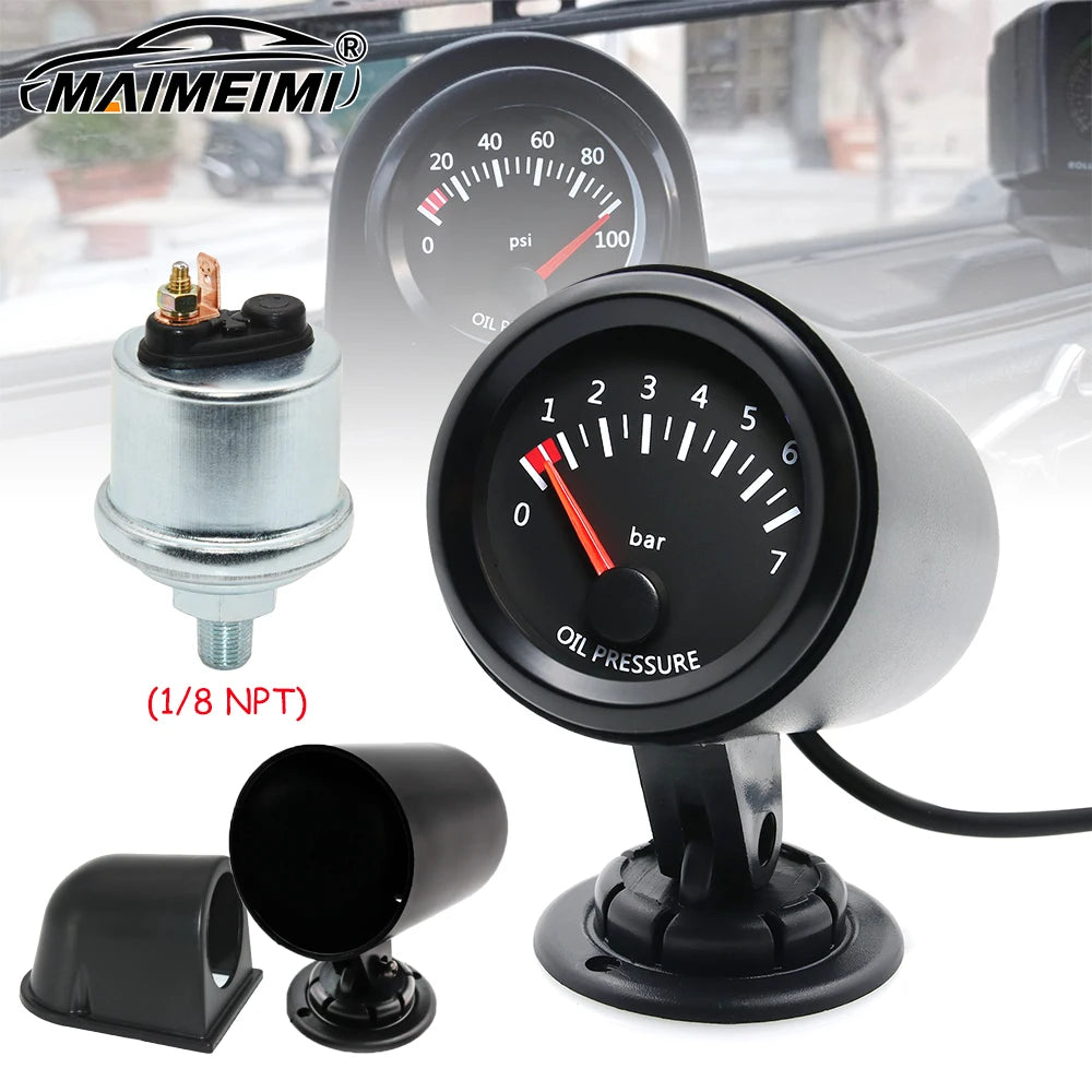 Auto 12V 52mm LED Digital Oil Press Gauge With Sensor 0~7Bar Oil Pressure Gauge Car Meter For Ca - Automotive LED Light