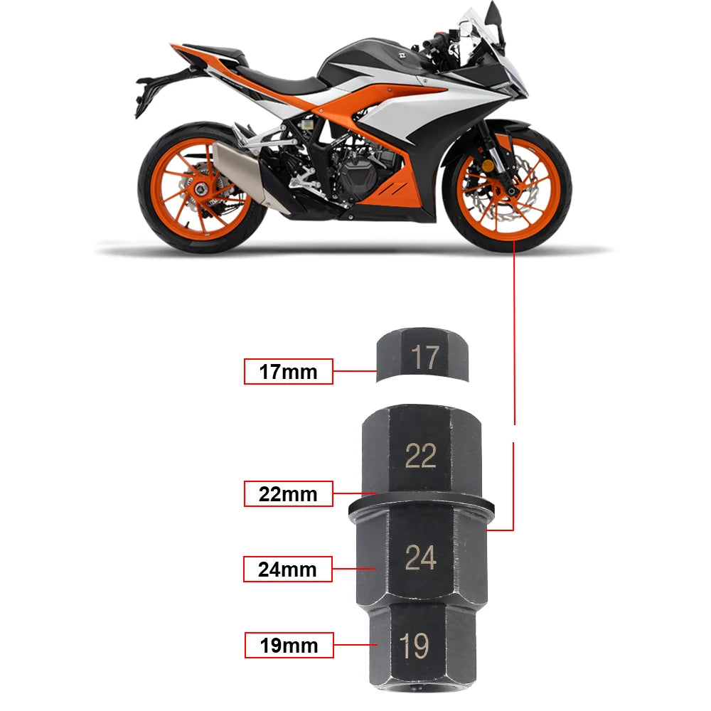 17 19 22 24mm Durable 3/8 inch Multifunction Multi Purpose Motorcycles Hex Axle Tool Professiona - Automotive LED Light