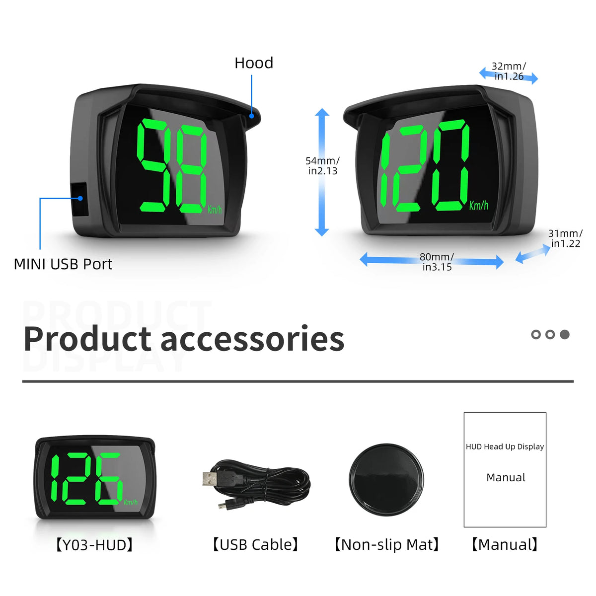 Y03 GPS Head Up Display Car Speedometer Universal GPS For HUD Big Font Digital Speed Gauge KMH M - Automotive LED Light