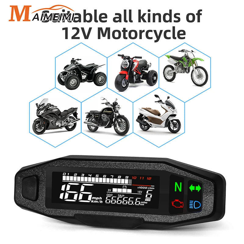Universal RPM Motorcycle Speedometer LED Digital Dashboard Km/h MPH Odometer Oil Gauge Tachomete - Automotive LED Light