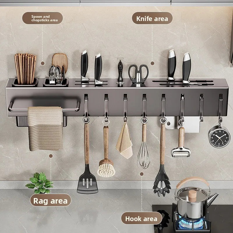 Kitchen Wall‑Mount Storage Shelf Tool‑Free Installation Multifunctional Chopstick Holder for Kni - Automotive LED Light