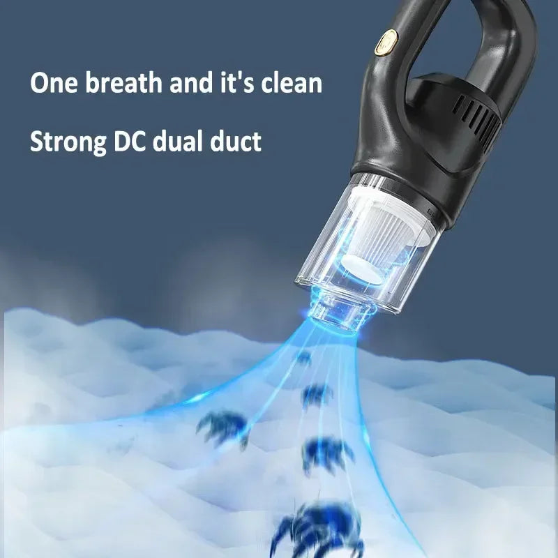 Car Vacuum Cleaner 2 in 1 60000PA Wireless Cleaner Handheld Chargeable Compressed Air Duster Vac - Automotive LED Light