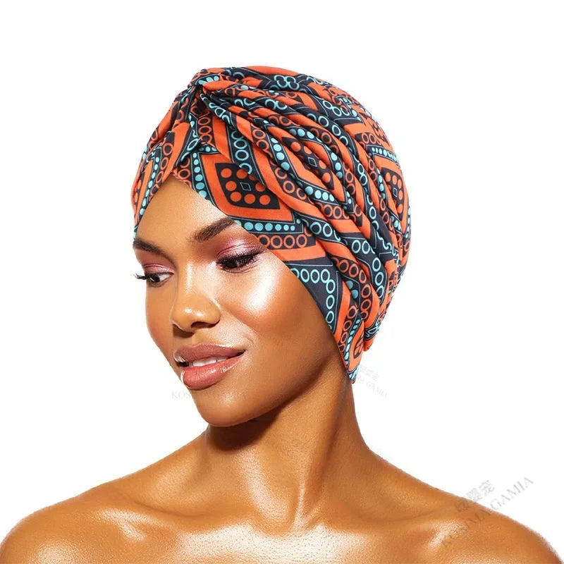 Fashion Printed Knot Turban Headwrap for Women Soft Chemo Cap Muslim Hijab Beanie Headscarf for  - Automotive LED Light