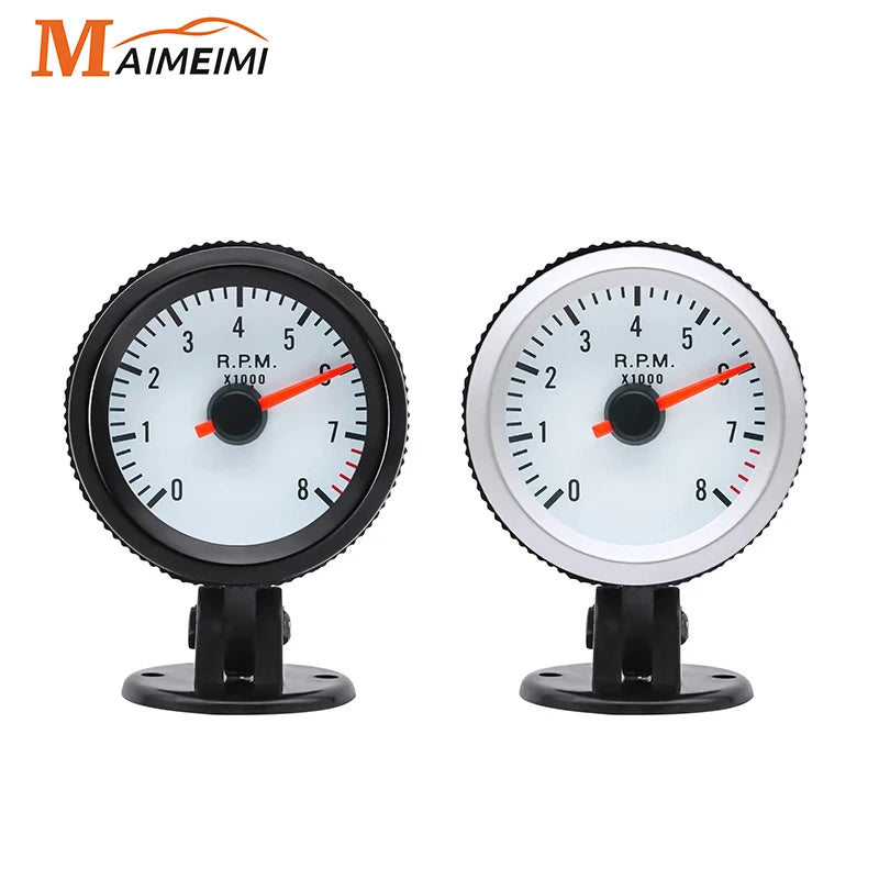 52mm Tachometer Blue LED Tacho Gauge Tachometer 0-8000 RPM Meter White Black for 1-8 Cylinder Ga - Automotive LED Light
