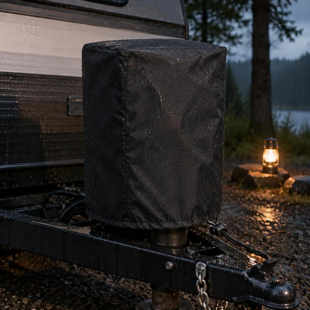 Heavy Duty Trailer Jack Cover Adjustable Drawstring Weather Resistant Protector for RV Camper To - Automotive LED Light