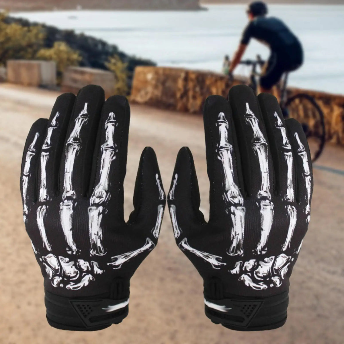 Skeleton Bones Pattern Motorcycle Gloves Anti Slip Breathable Cycling Gloves Riding Gloves for H - Automotive LED Light