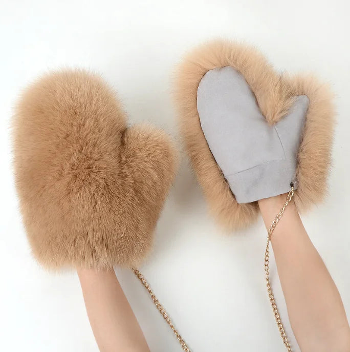 Real Fox Fur Winter Gloves 2025 Luxury Ladies Natural Fox Fur Mittens Keep Warm Women Fashion Cu - Automotive LED Light