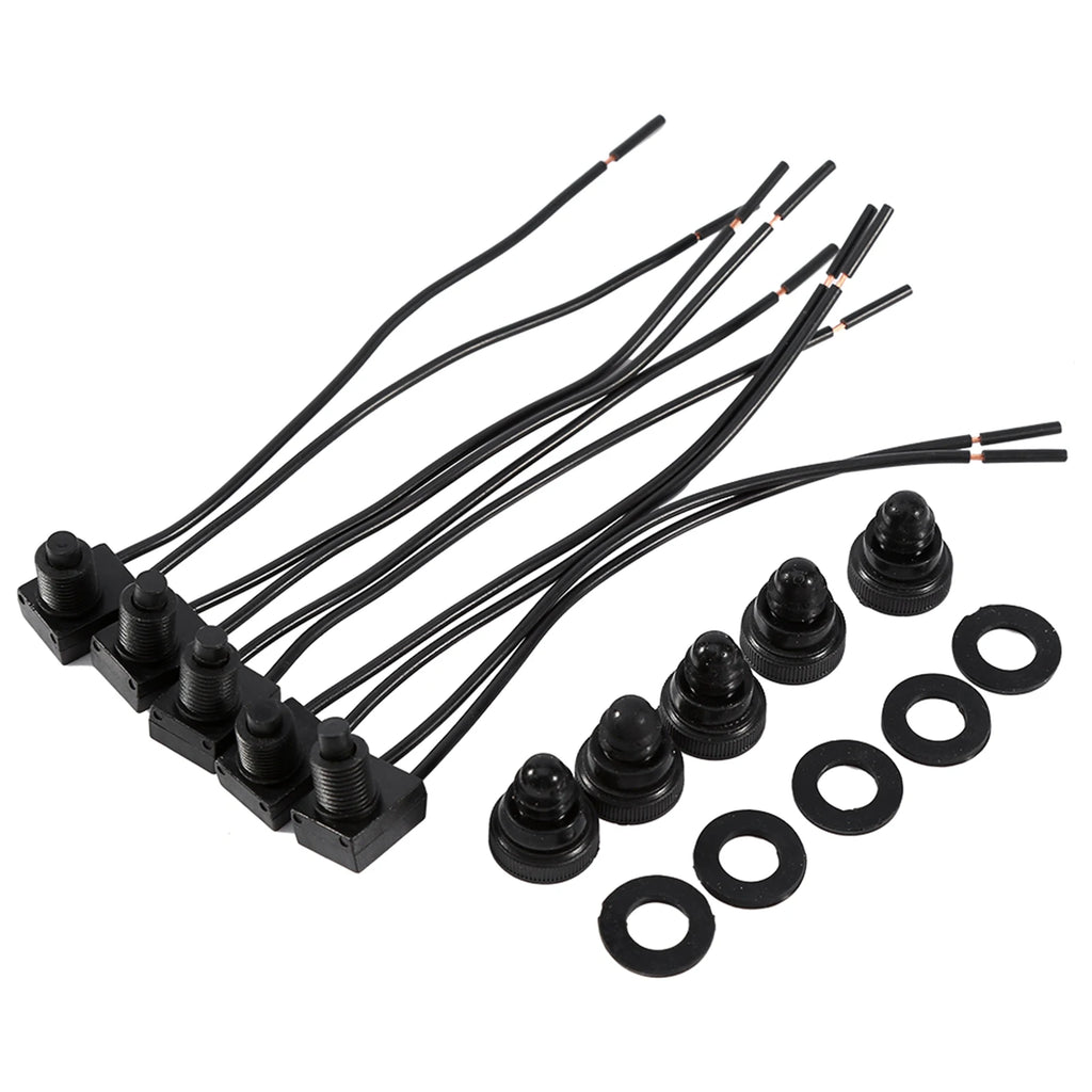 5Pcs 12V Waterproof Push Button On Off Switch with 4" Leads For Motorcycle Car - Automotive LED Light