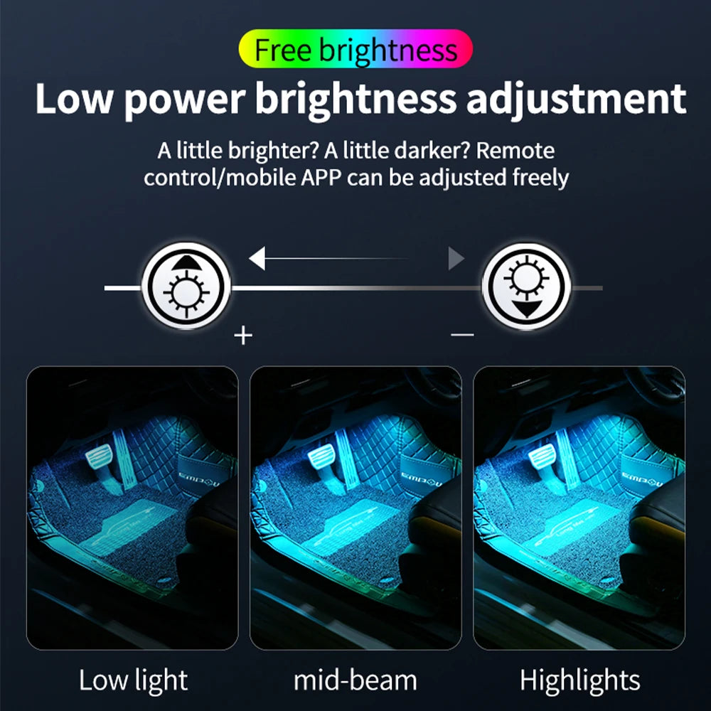 4in1 Car Ambient Decoration Lamp Kit RGB Neon Remote App Control Cigarette/USB RGB Foot Strip Ca - Automotive LED Light