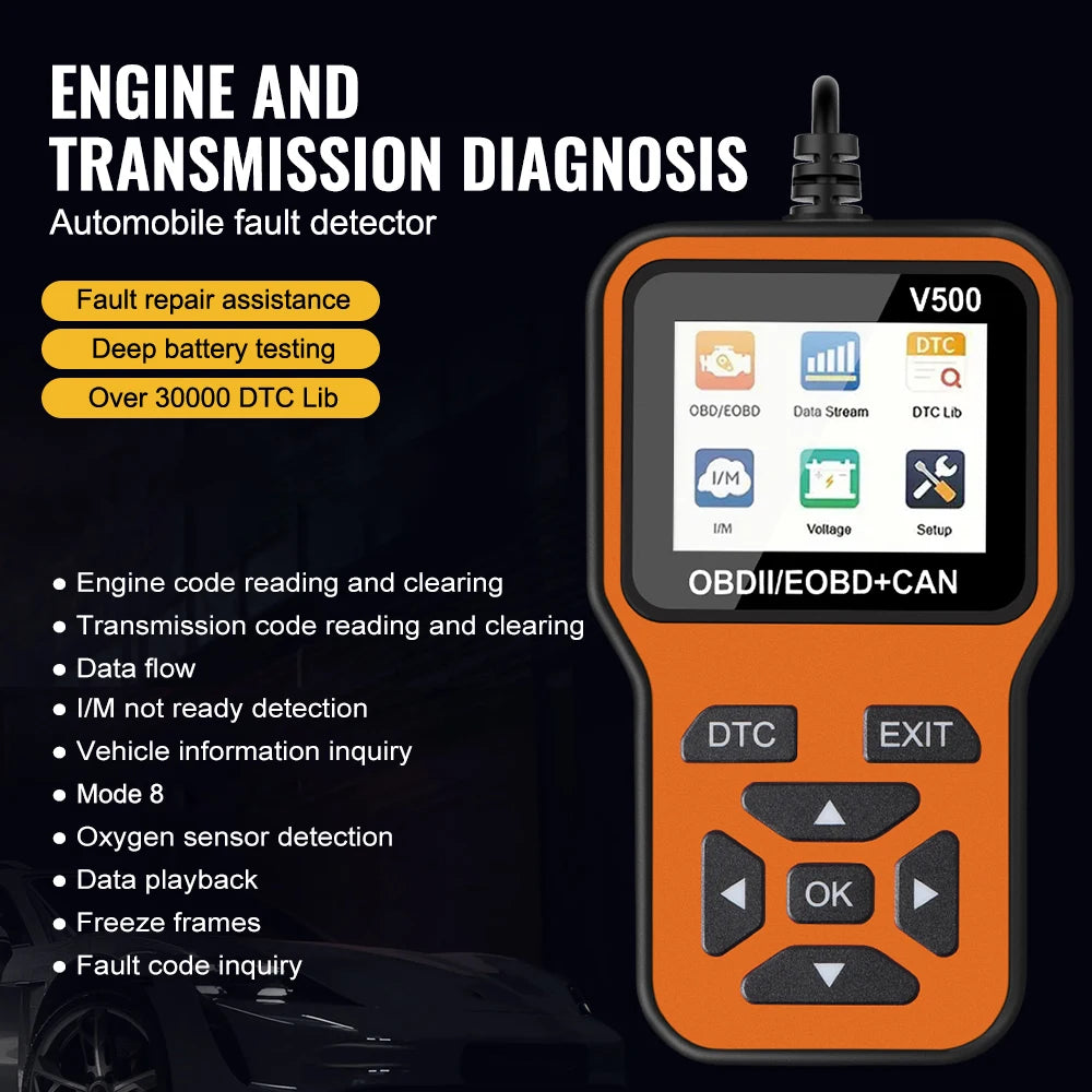 12V OBD2 Code Reader Car Diagnostic Tools OBD II Scanner Check Engine System Tes for OBD2 V500 O2 - Automotive LED Light