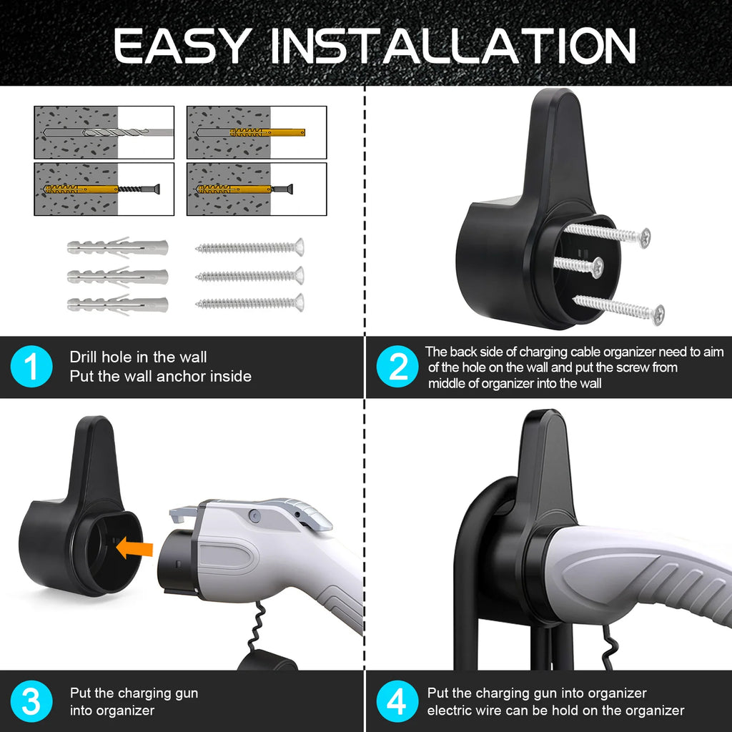 EV Charger Holder Holster Dock Wall-Mount For Electric Vehicle Cars Type 2 Charging Cable Extra  - Automotive LED Light