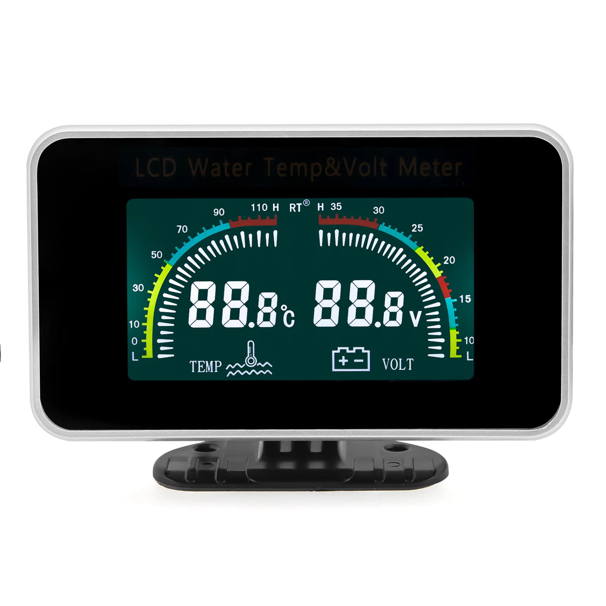 12V/24V 2 IN 1 Car LCD Gauge Water Temperature Meter Thermometer Voltmeter Gauges +10mm Temp Sen - Automotive LED Light