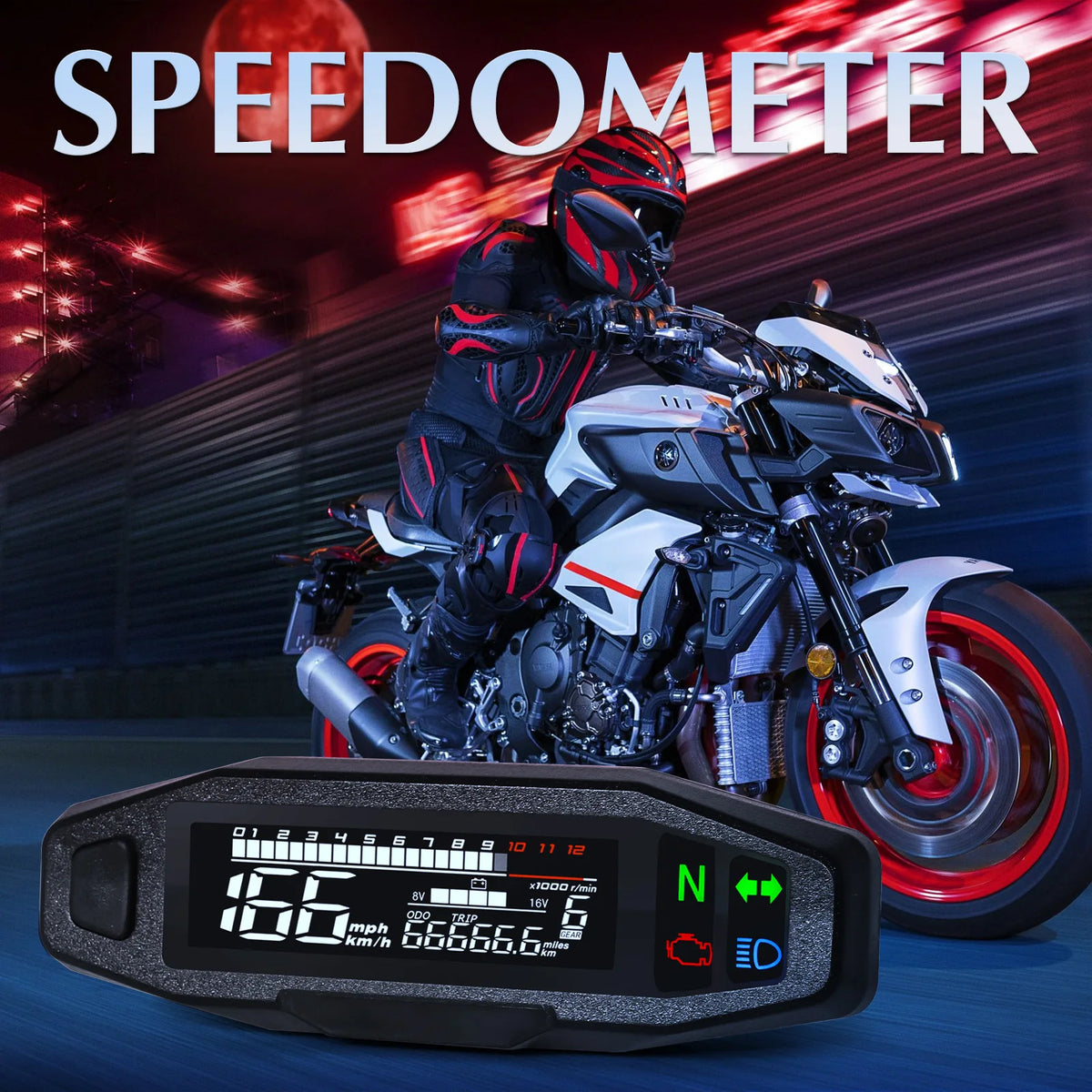 Waterproof Speedometer Motorcycle Universal LED Digital Dashboard Km/h MPH Odometer Meter Motor  - Automotive LED Light