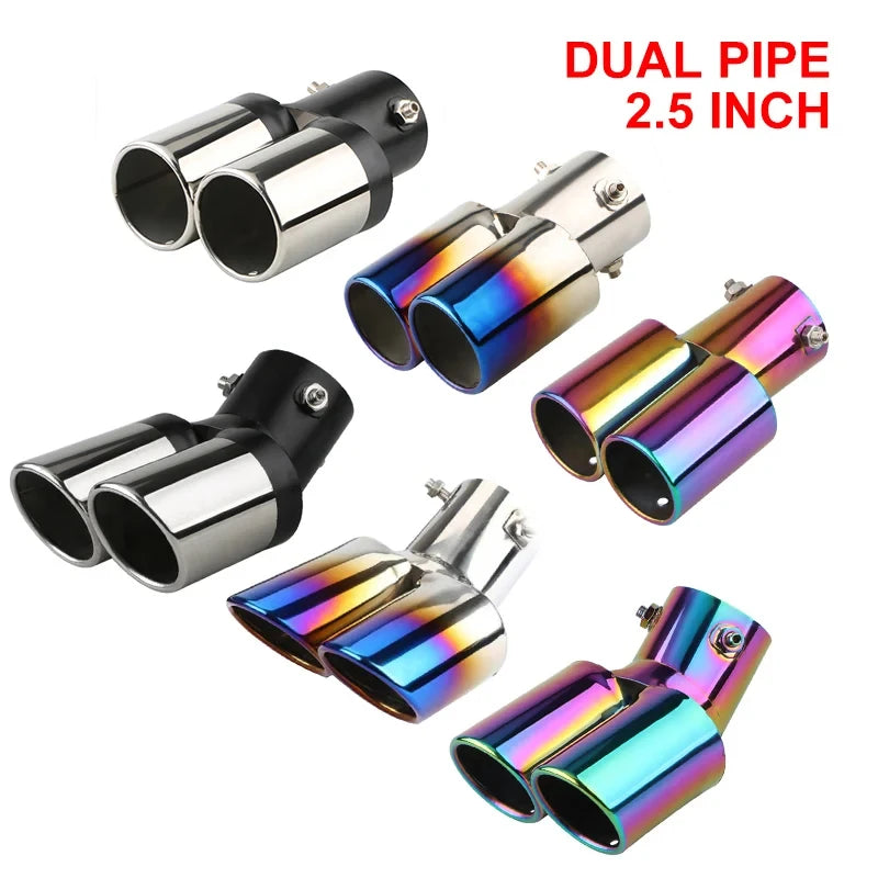Decoration Chrome Tail Pipe Stainless Steel Car Styling Universal Curved Double Outlet Car Exhau - Automotive LED Light