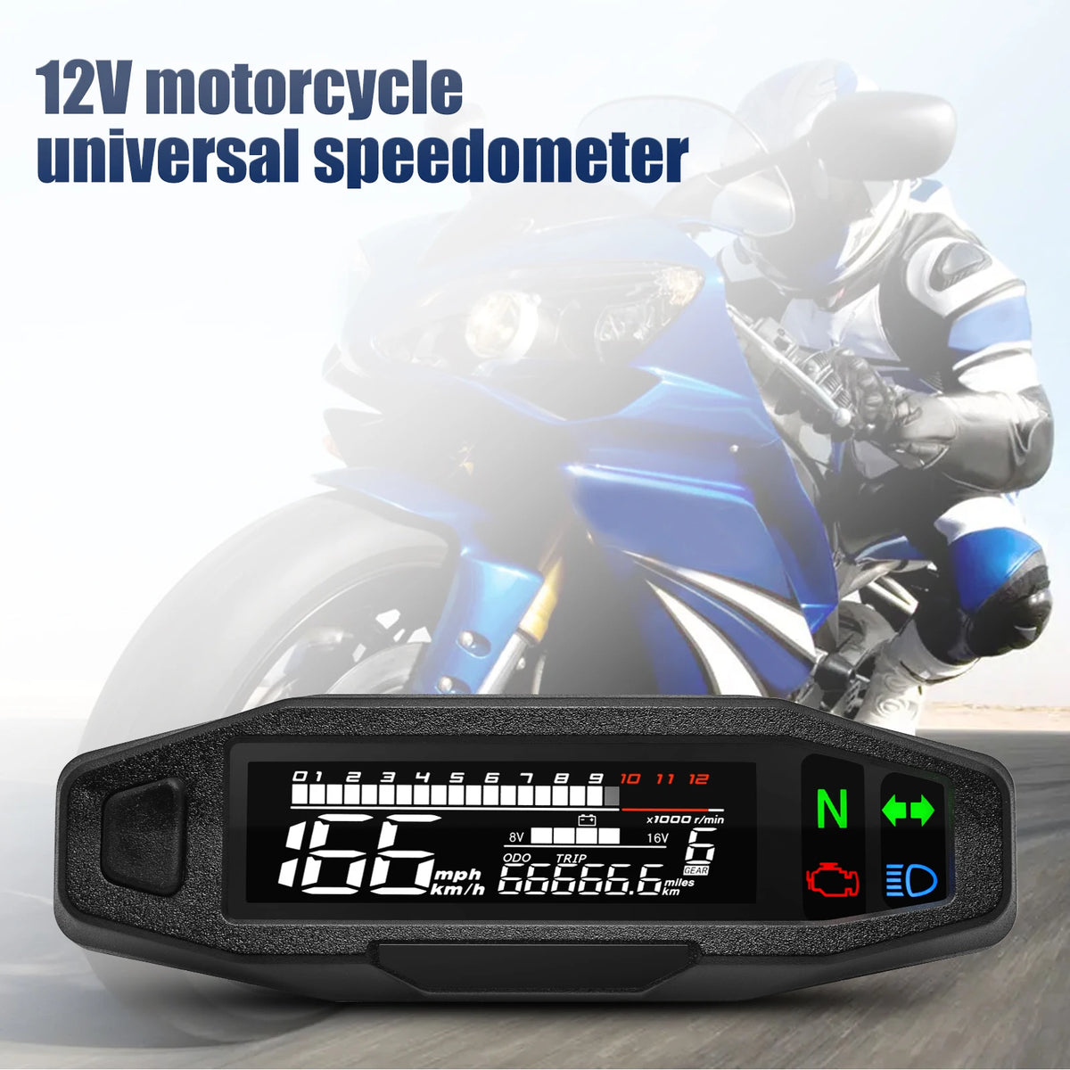 Waterproof Speedometer Motorcycle Universal LED Digital Dashboard Km/h MPH Odometer Meter Motor  - Automotive LED Light