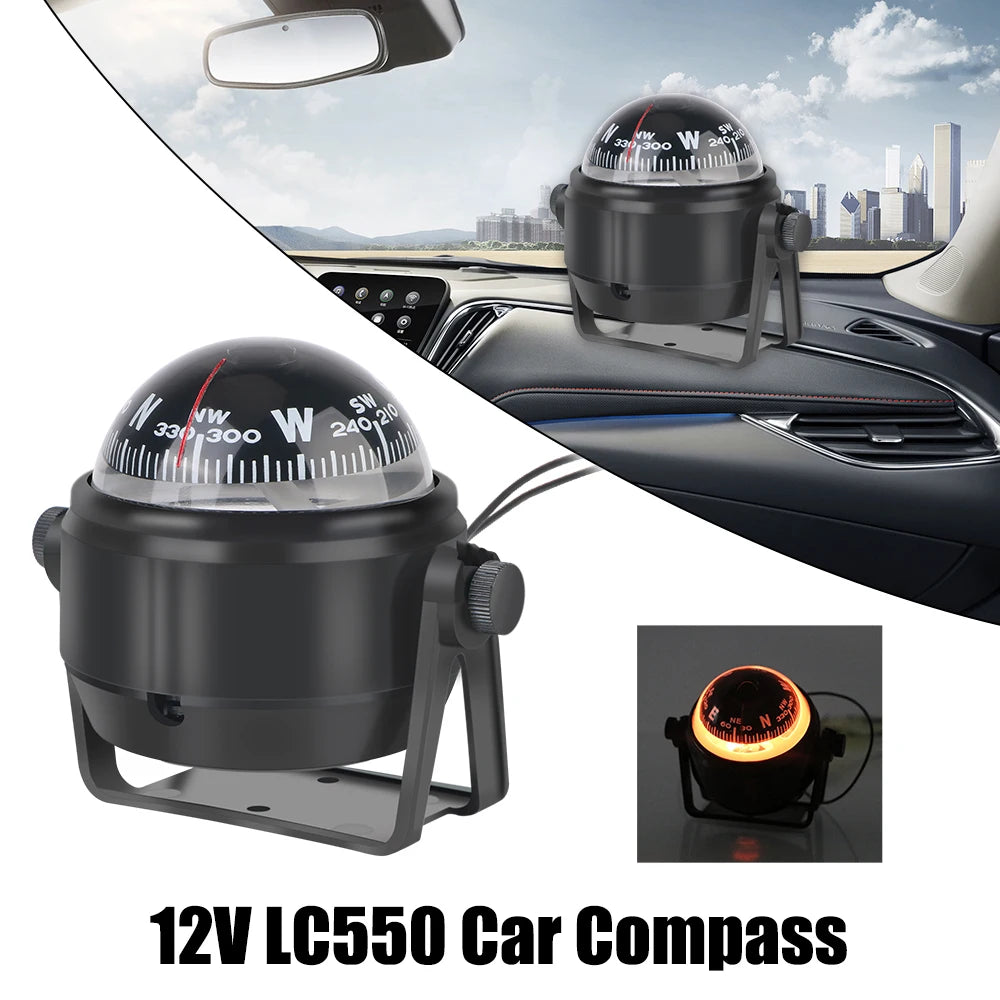 Waterproof 12V Boat Compass With Electronic LED Light Nautical Compass Navigation Positioning LC - Automotive LED Light